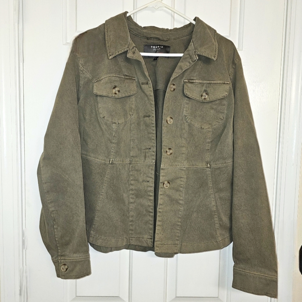Light Olive Green Twill Peplum Utility Jacket